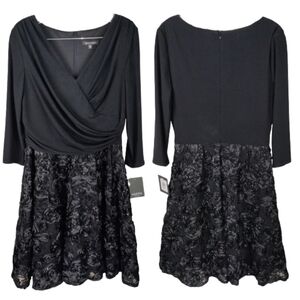 NWT MARINA Faux Wrap Floral Embroidered Sequined Fit & Flare Dress Sz. 10